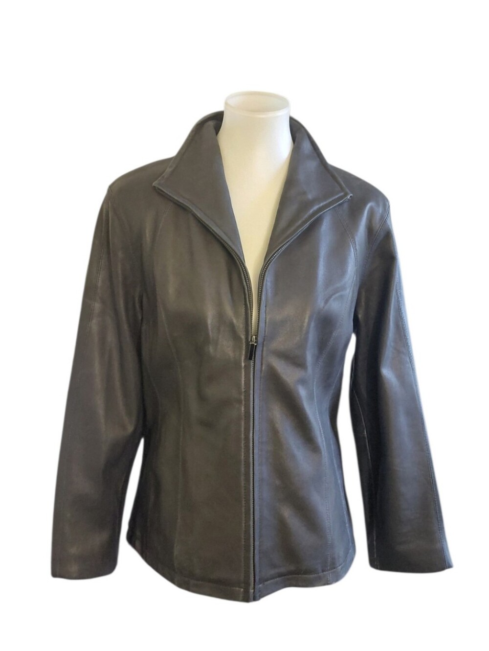Nine West Women's Black Leather Zip-Front Jacket Size Small